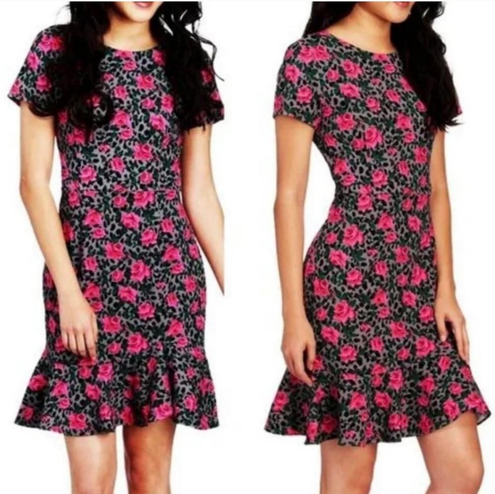 NWT Betsey Johnson Floral Leopard Print Scuba Crepe Dress.